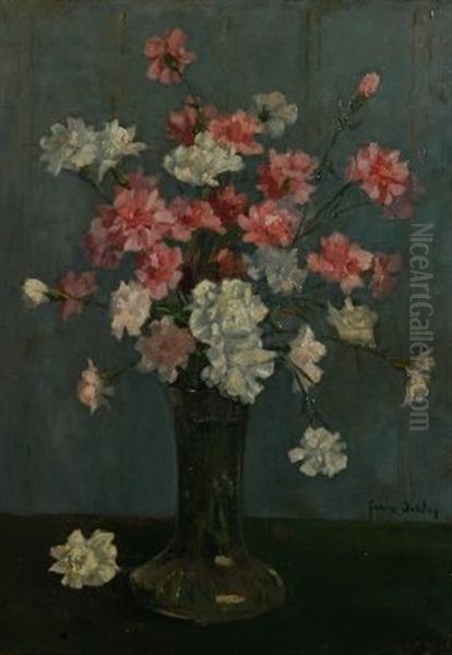 Pink And White Carnations Oil Painting by Frans David Oerder