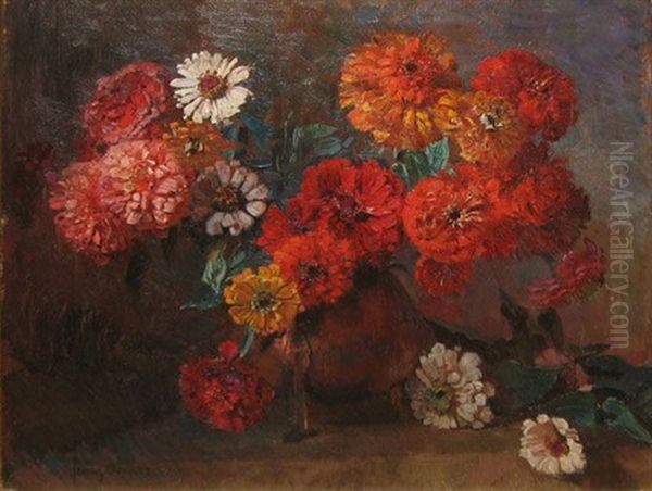 Still Life With Zinnias Oil Painting by Frans David Oerder