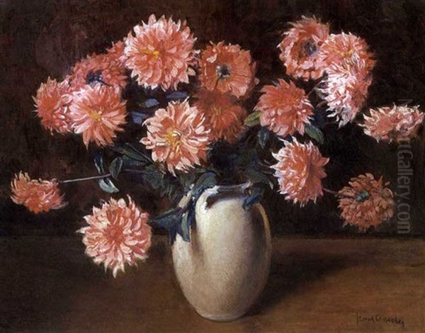 Still Life Of Dahlias In A Vase Oil Painting by Frans David Oerder