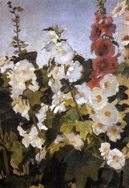 Hollyhocks Oil Painting by Frans David Oerder