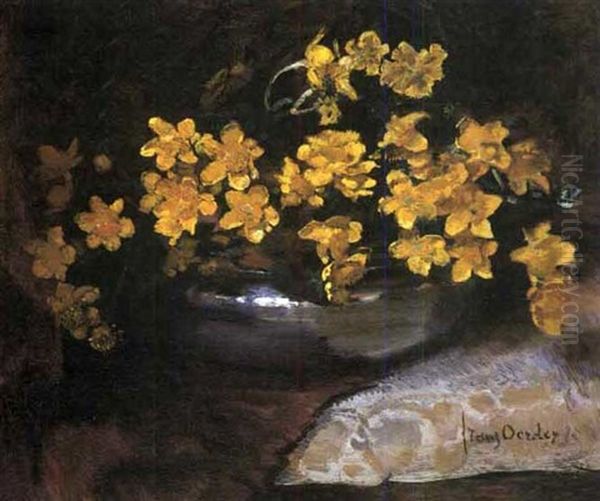 Still Life Of Yellow Flowers In A Bowl by Frans David Oerder