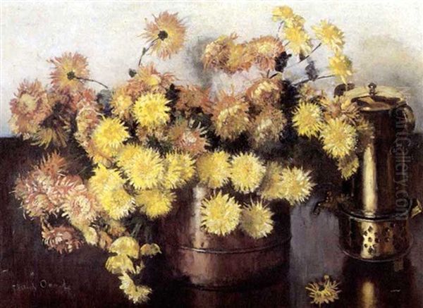 Still Life Of Chrysanthemums And A Konfoor Oil Painting by Frans David Oerder