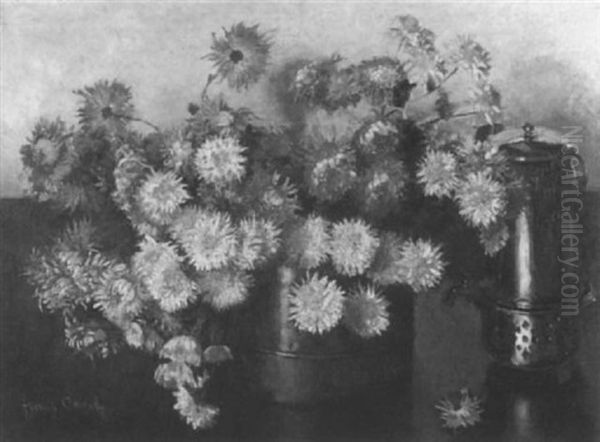 Still Life Of Chrysanthemums In Copper Oil Painting by Frans David Oerder