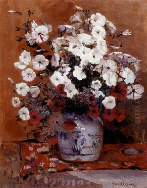 Petunias In A Ginger Jar Oil Painting by Frans David Oerder