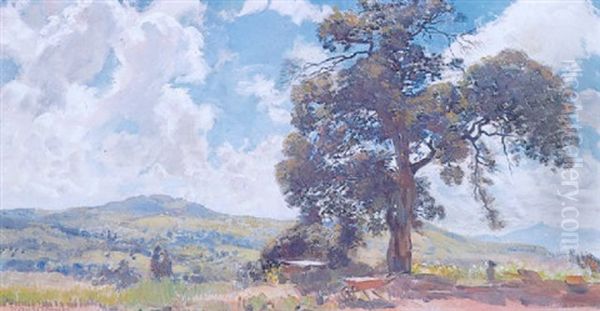 Landscape With A Wheelbarrow And Tree In The Foreground Oil Painting by Frans David Oerder