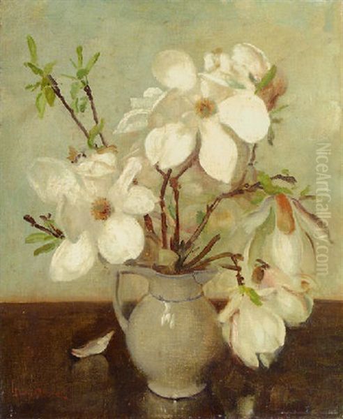 Magnolias In A Jug Oil Painting by Frans David Oerder