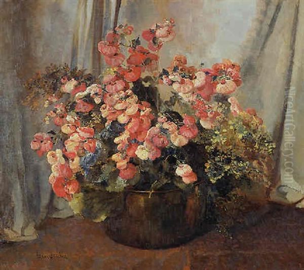 Still Life Of Flowers In A Copper Pot Oil Painting by Frans David Oerder