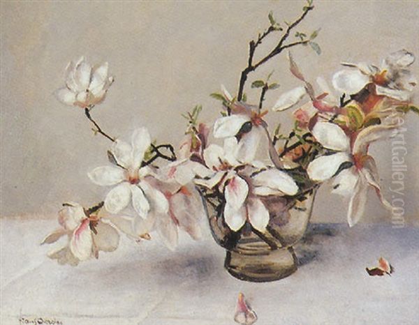 Still Life Of Magnolias In A Glass Vase Oil Painting by Frans David Oerder