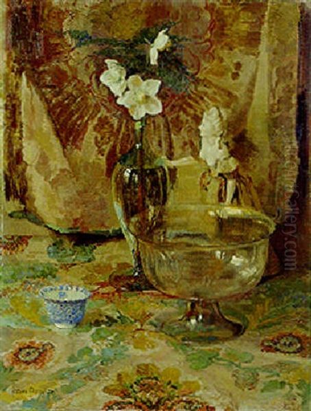 A Still Life With Crystal Bowls And A Porcelain Figure Oil Painting by Frans David Oerder