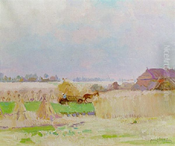 Reaping Corn On A Summer Day Oil Painting by Frans David Oerder