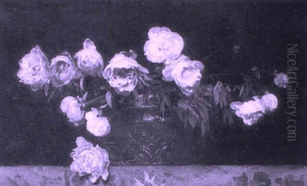 Peonies In A Copper Vase by Frans David Oerder