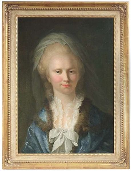 Bildnis Einer Dame Mit Haubenschleier Und Pelzgesaumter Robe Sowie Spitzenumschlossenem Ausschnitt Oil Painting by Adam Friedrich Oeser