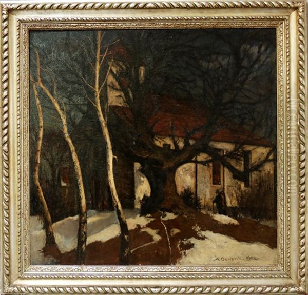 Heimkehrende In Winterlandschaft Oil Painting by Alfred Oesteritz