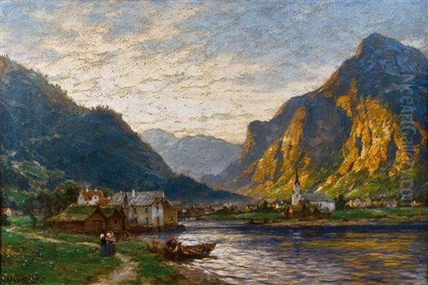 Strandebarm Am Hardangerfjord Oil Painting by Carl August Heinrich Ferdinand Oesterley