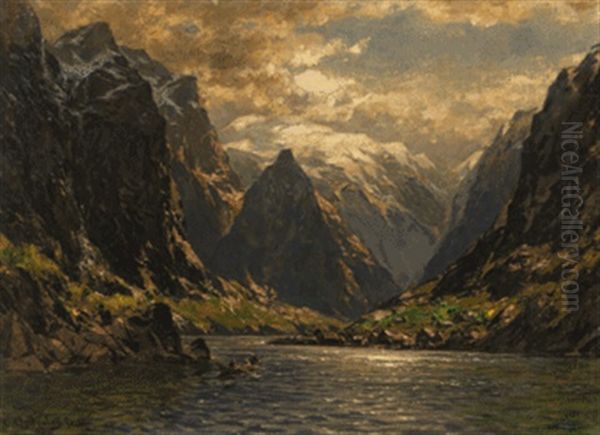 Fjordlandschaft Oil Painting by Carl August Heinrich Ferdinand Oesterley