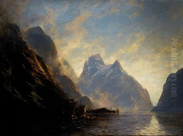 Norwegische Fjordlandschaft Oil Painting by Carl August Heinrich Ferdinand Oesterley