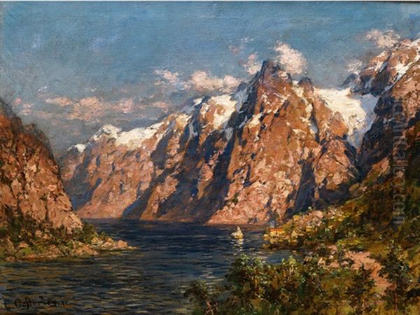 Fjordlandschaft Mit Verschneiten Gipfeln by Carl August Heinrich Ferdinand Oesterley