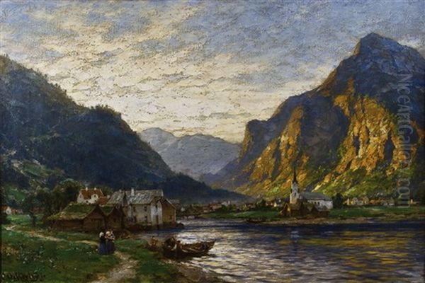 Strandebarm Am Hardangerfjord Oil Painting by Carl August Heinrich Ferdinand Oesterley