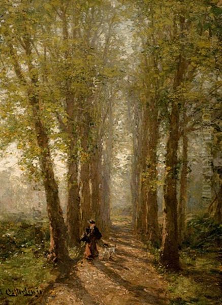 Spaziergang In Herbstlicher Allee Oil Painting by Carl August Heinrich Ferdinand Oesterley