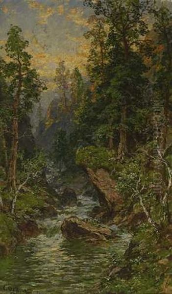 Wildbach Oil Painting by Carl August Heinrich Ferdinand Oesterley