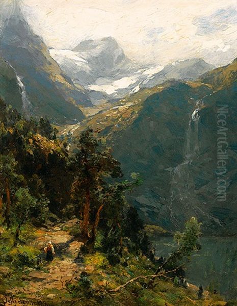 Hochgebirgslandschaft An Einem Sommertag Oil Painting by Carl August Heinrich Ferdinand Oesterley