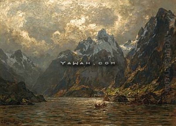 Fra Raftsund I Lofoten Oil Painting by Carl August Heinrich Ferdinand Oesterley