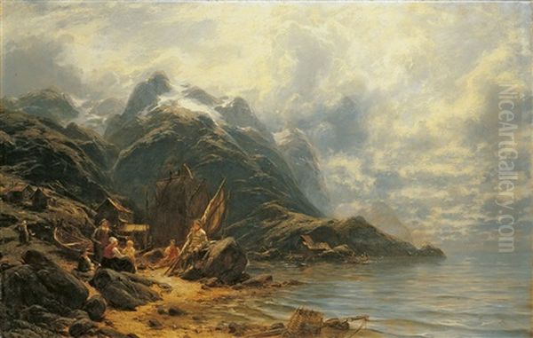 Fjordlandschaft Oil Painting by Carl August Heinrich Ferdinand Oesterley