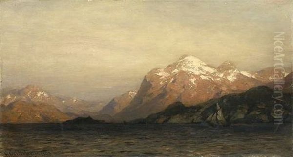 Malerisch Beleuchtete Fjordlandschaft Mit Segelschiff Oil Painting by Carl August Heinrich Ferdinand Oesterley