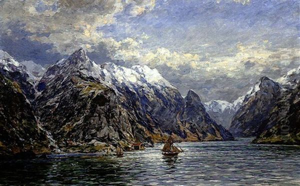 Jorundfjord Im Fruhling Oil Painting by Carl August Heinrich Ferdinand Oesterley