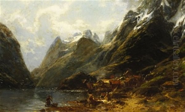 Hardanger Fjord Oil Painting by Carl August Heinrich Ferdinand Oesterley