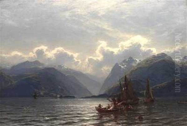 Liv Pa Fjorden Oil Painting by Carl August Heinrich Ferdinand Oesterley