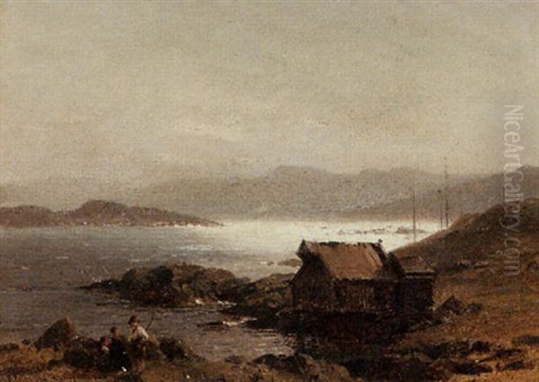 Figures Near The Coast Oil Painting by Carl August Heinrich Ferdinand Oesterley