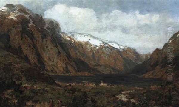 Strandebarn In Hardangen Fjord Oil Painting by Carl August Heinrich Ferdinand Oesterley