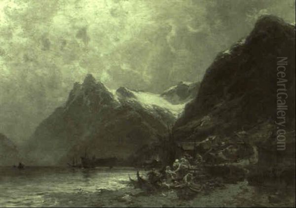 Norwegische Fjordlandschaft Oil Painting by Carl August Heinrich Ferdinand Oesterley