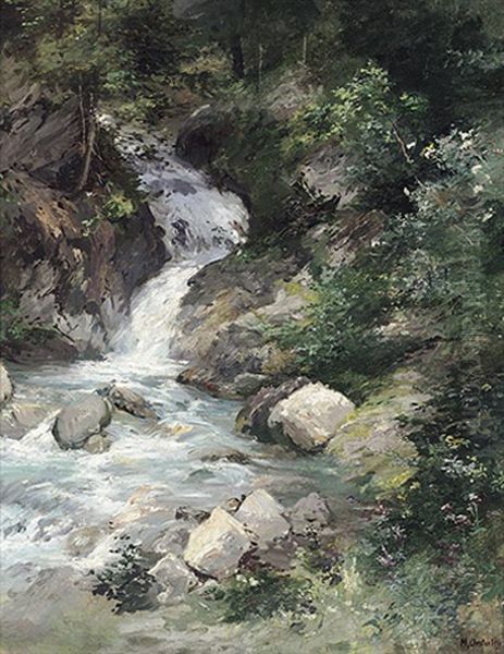 Waldbach Mit Katarakt Im Sonnigen Licht by Marie Oesterley