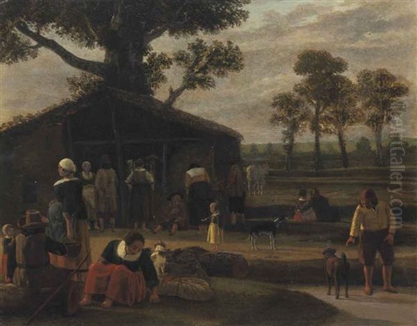 A Haymarket In The Countryside Oil Painting by Hendrick ten Oever