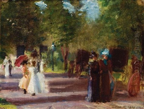 A Stroll In Central Park Oil Painting by George Ferdinand Of Jr.