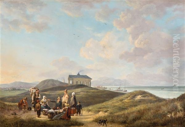 Vissers In De Scheveningse Duinen Nabij Paviljoen Von Wied Oil Painting by Anthony Jacobus Offermans