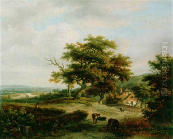 An Extensive Summer Landscape Oil Painting by Anthony Jacobus Offermans