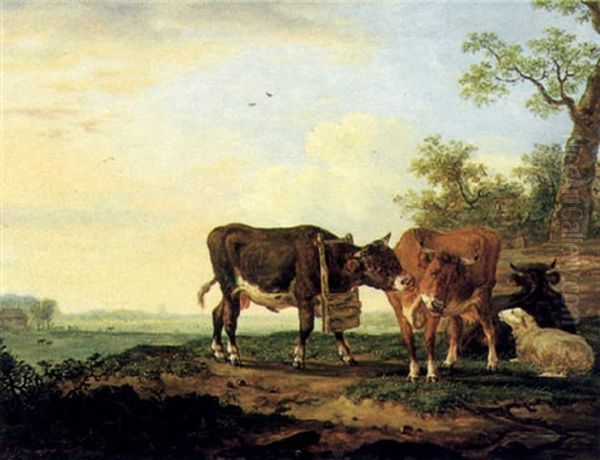 Rinder Und Ein Schaf Auf Der Weide Oil Painting by Anthony Jacobus Offermans