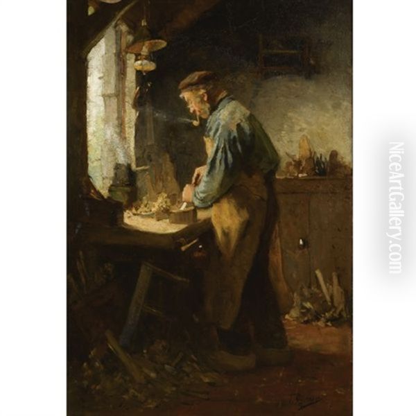 De Dorpstimmerman - The Village Carpenter Oil Painting by Tony Lodewijk George Offermans