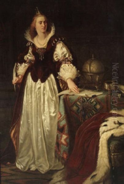 Konigen Elizabeth I. Von England Mit Einer Schreibfeder In Der Hand Oil Painting by Karl Offterdinger