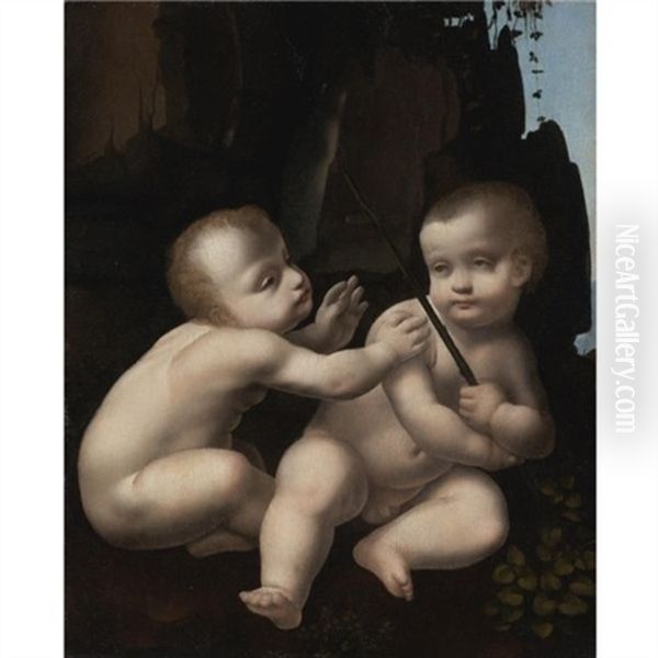 The Christ Child With The Infant St. John The Baptist Oil Painting by Marco d' Oggiono