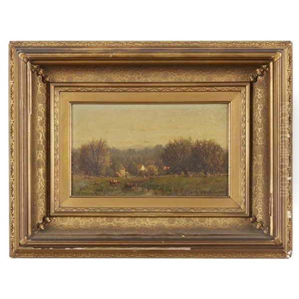 Cows In A Meadow Near Morristown, New Jersey Oil Painting by John Clinton Ogilvie