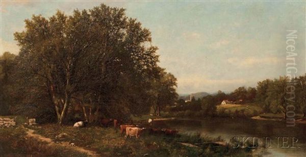 Cows By The River Oil Painting by John Clinton Ogilvie