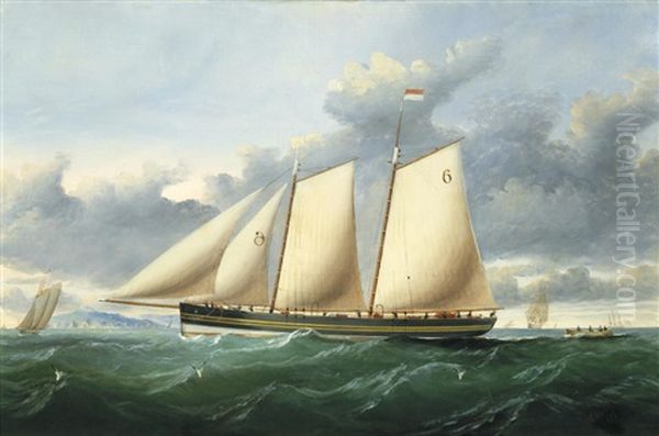 The Pilot Schooner Pioneer Off Point Lynas Oil Painting by Charles Ogilvy