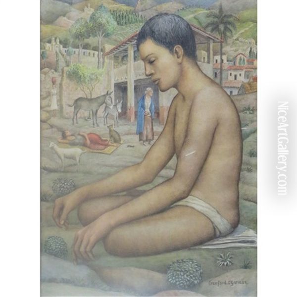 Boy Seated In A Mexican Village Oil Painting by Cecil Crawford O'Gorman