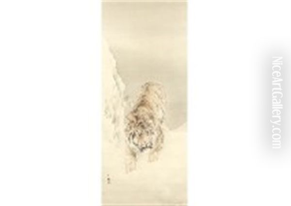 Tiger In Snow Oil Painting by Suiseki Ohashi