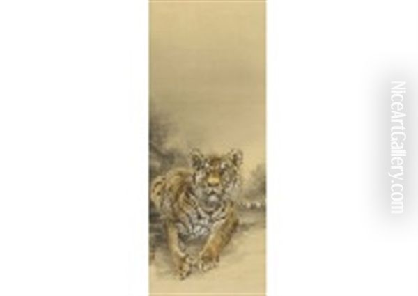 Wild Tiger Oil Painting by Suiseki Ohashi