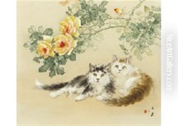 Kitten Oil Painting by Suiseki Ohashi